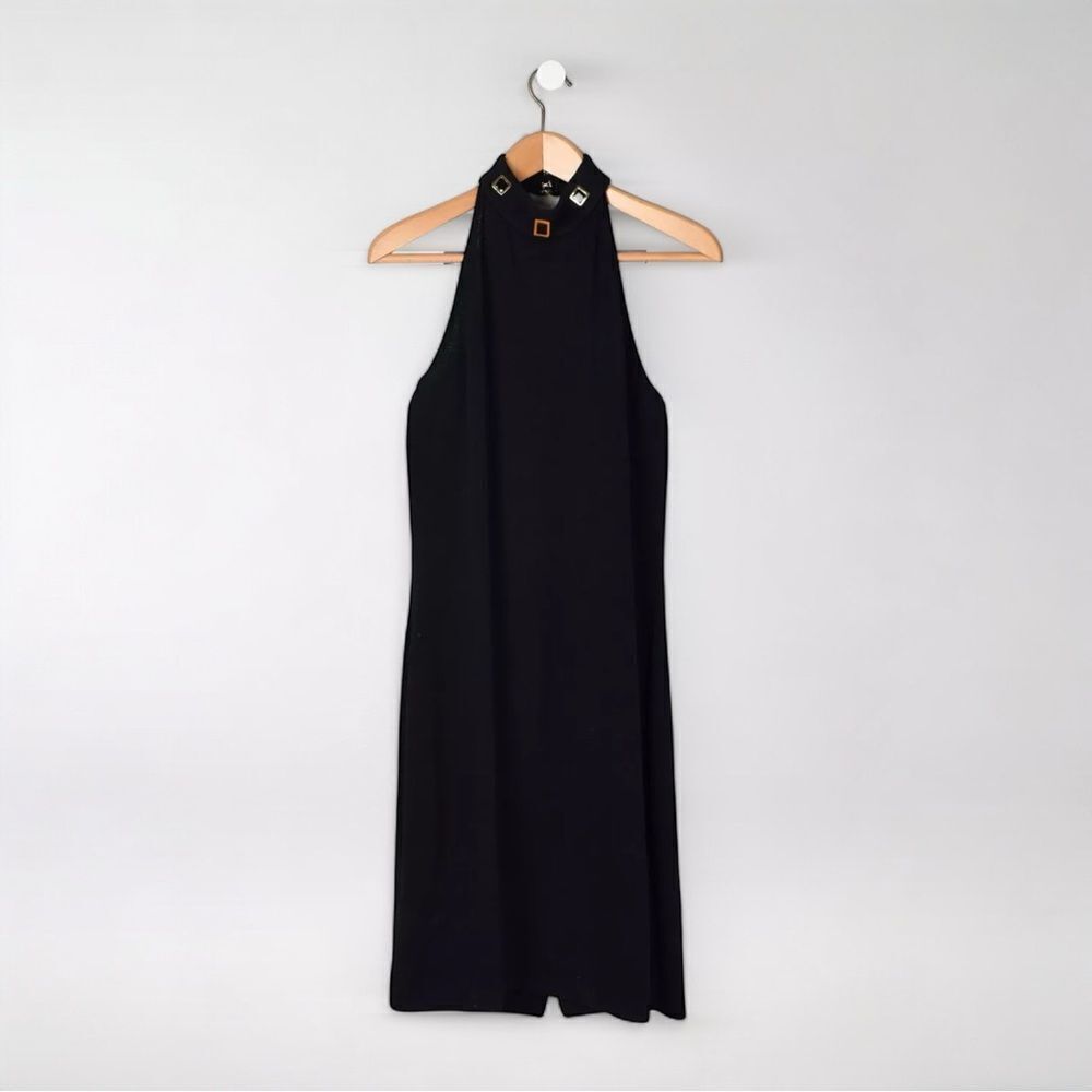 Vintage 90s St. John Black Santana Knit Halter Midi Dress Size 6
